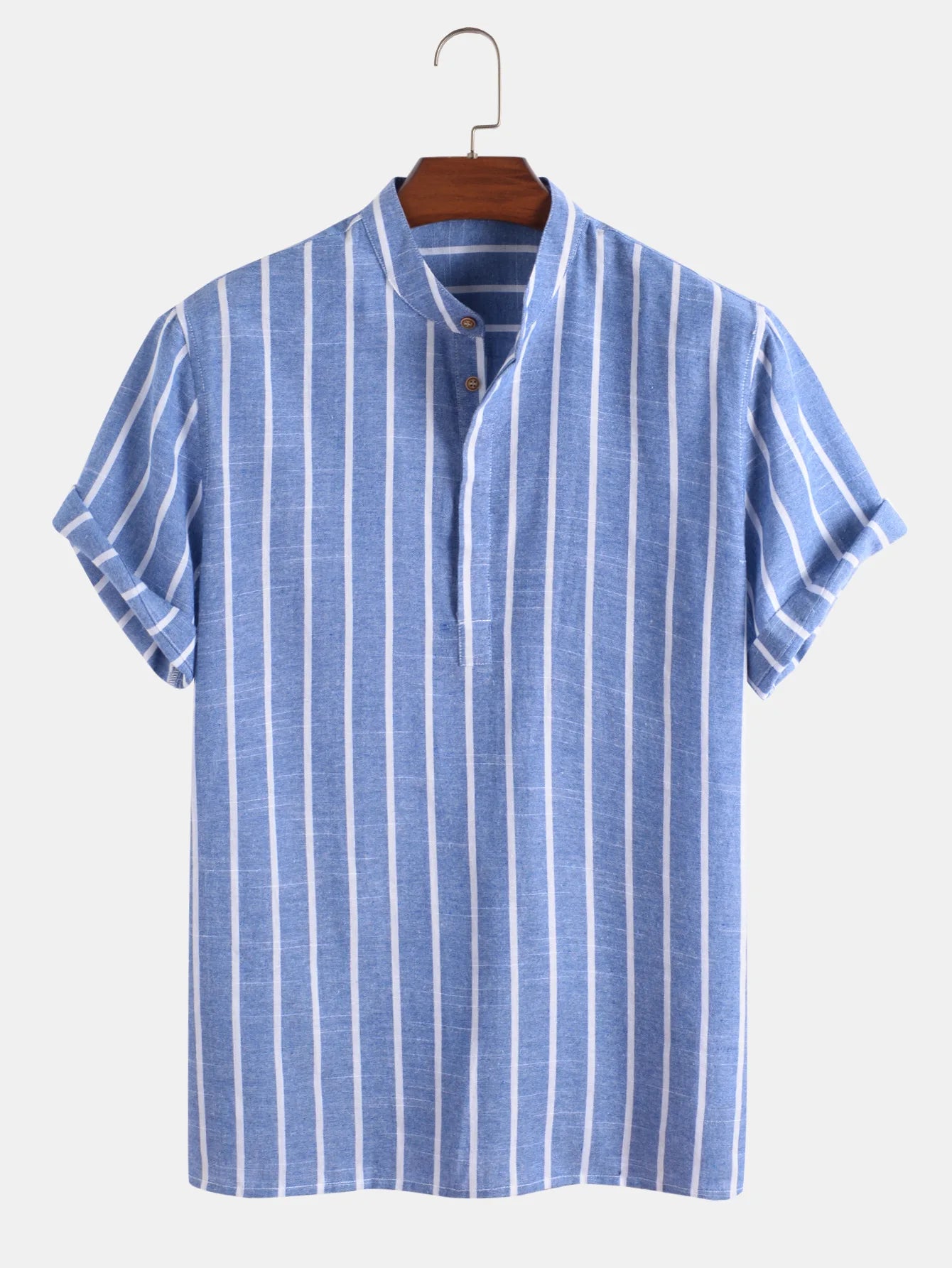 Camisa de Rayas Cuello Mao