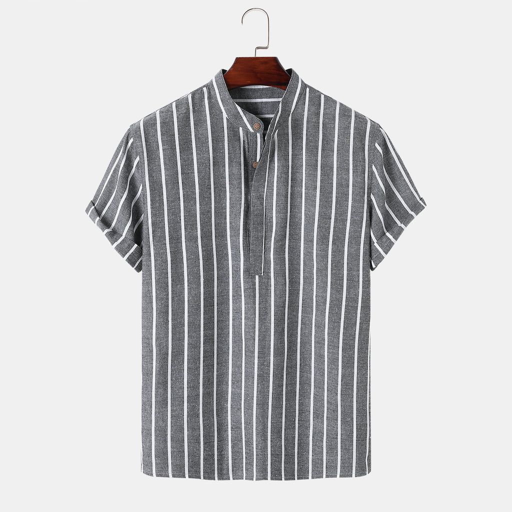 Camisa de Rayas Cuello Mao