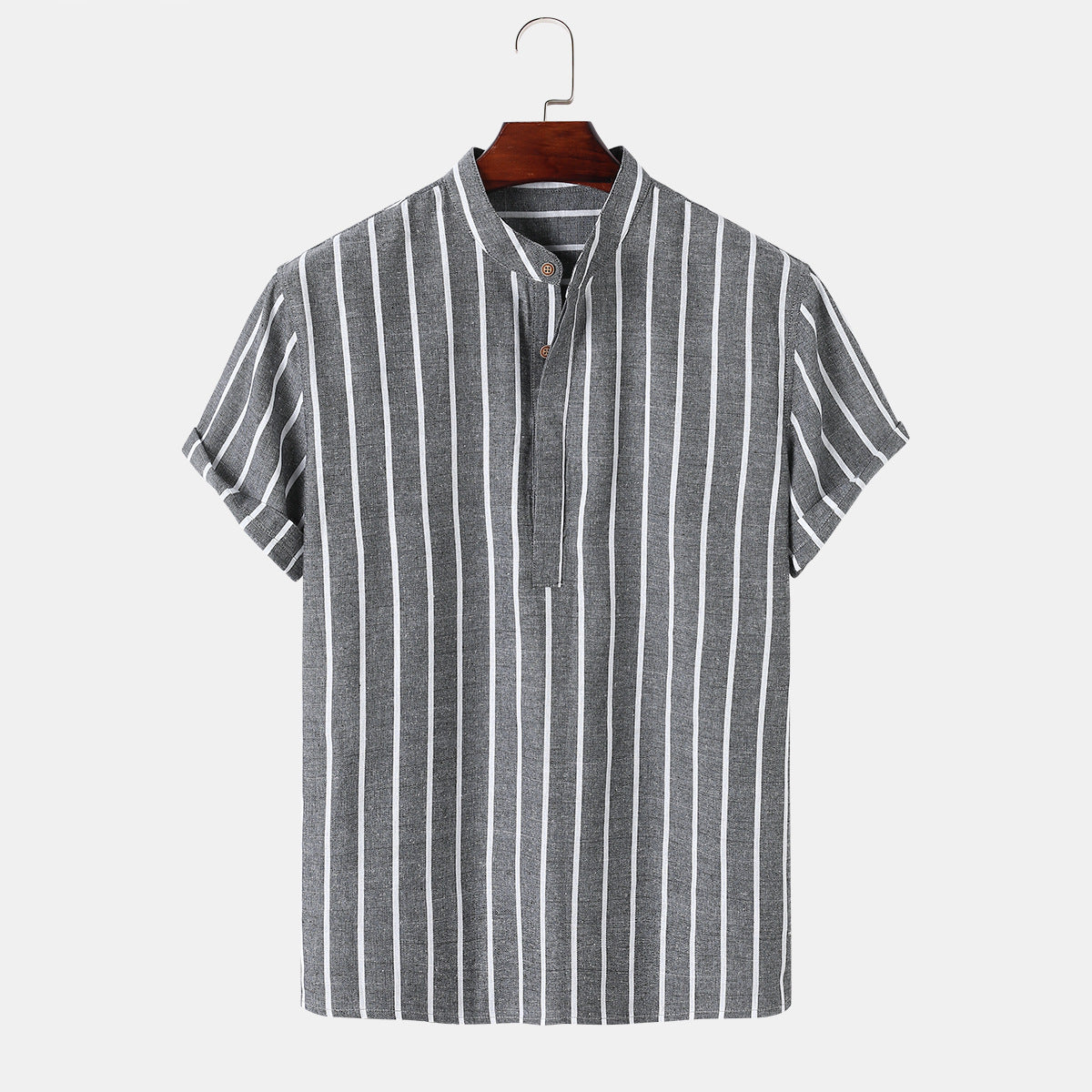 Camisa de Rayas Cuello Mao