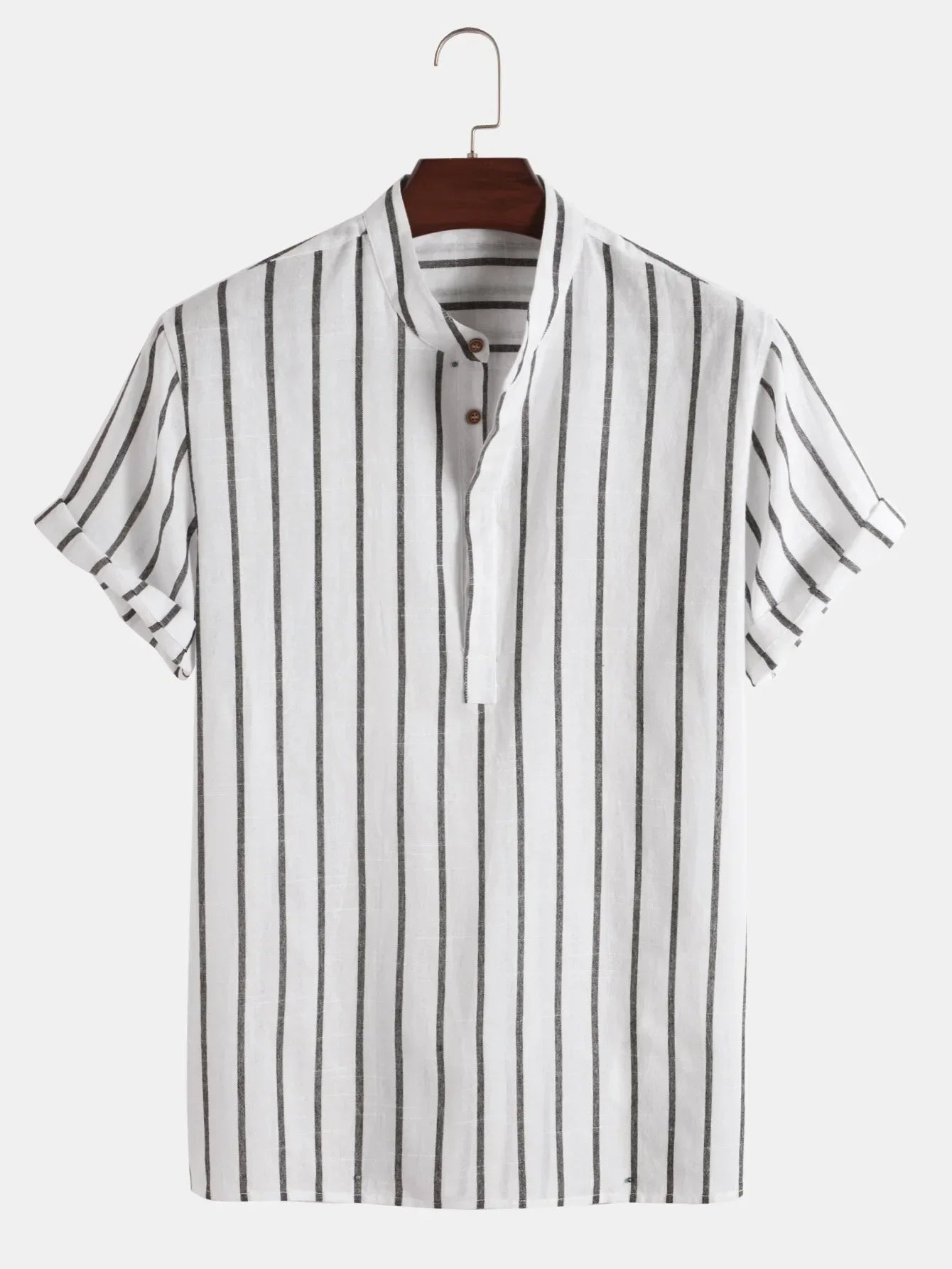 Camisa de Rayas Cuello Mao