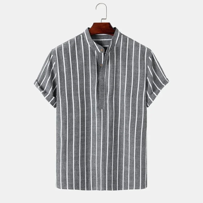 Camisa de Rayas Cuello Mao