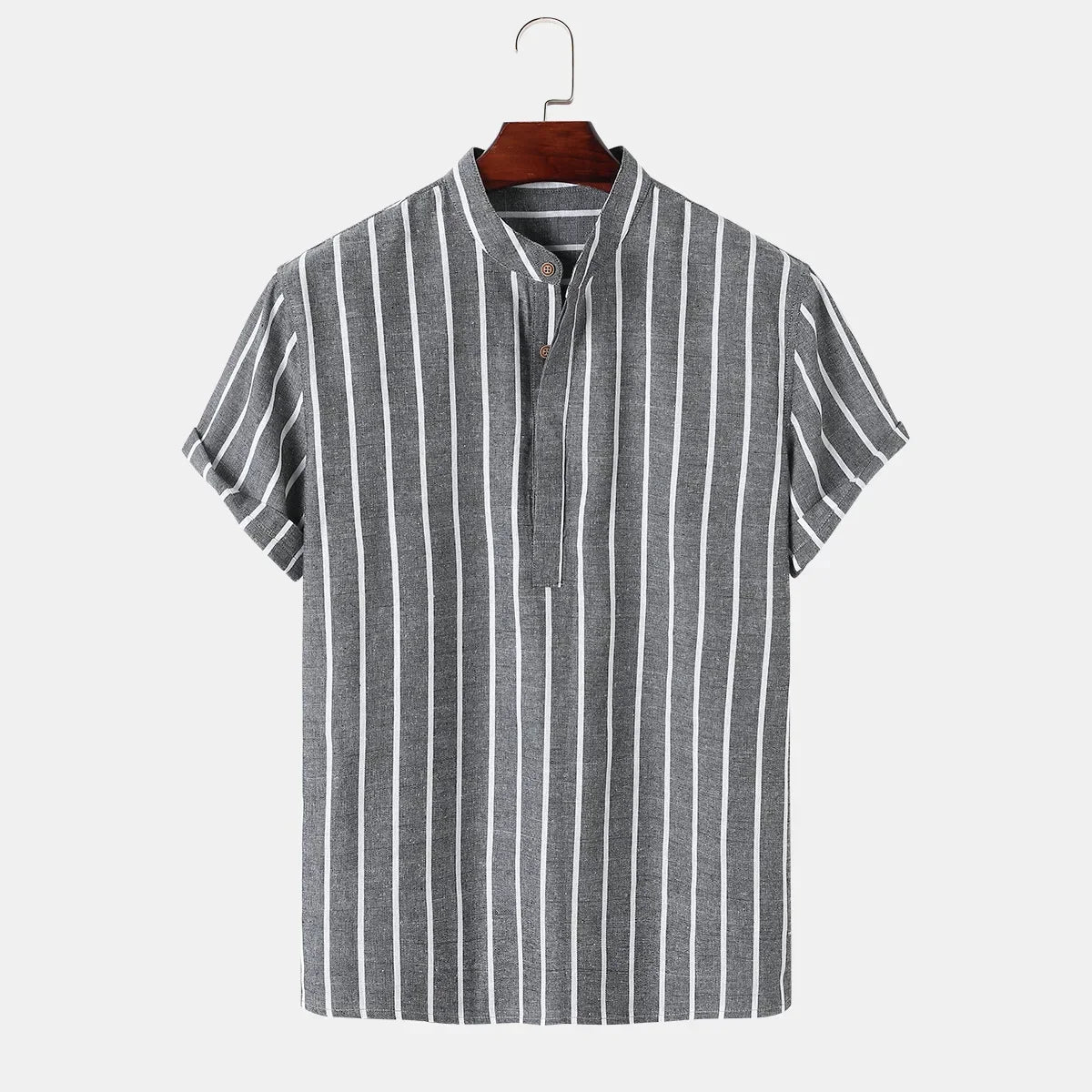 Camisa de Rayas Cuello Mao