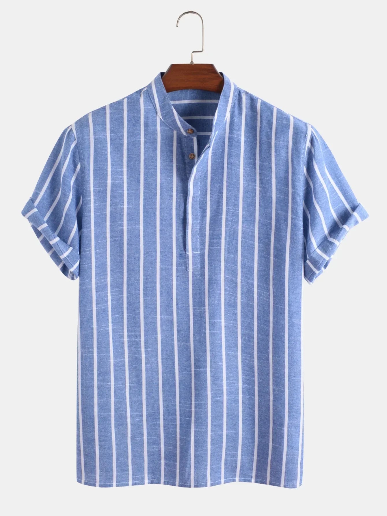 Camisa de Rayas Cuello Mao