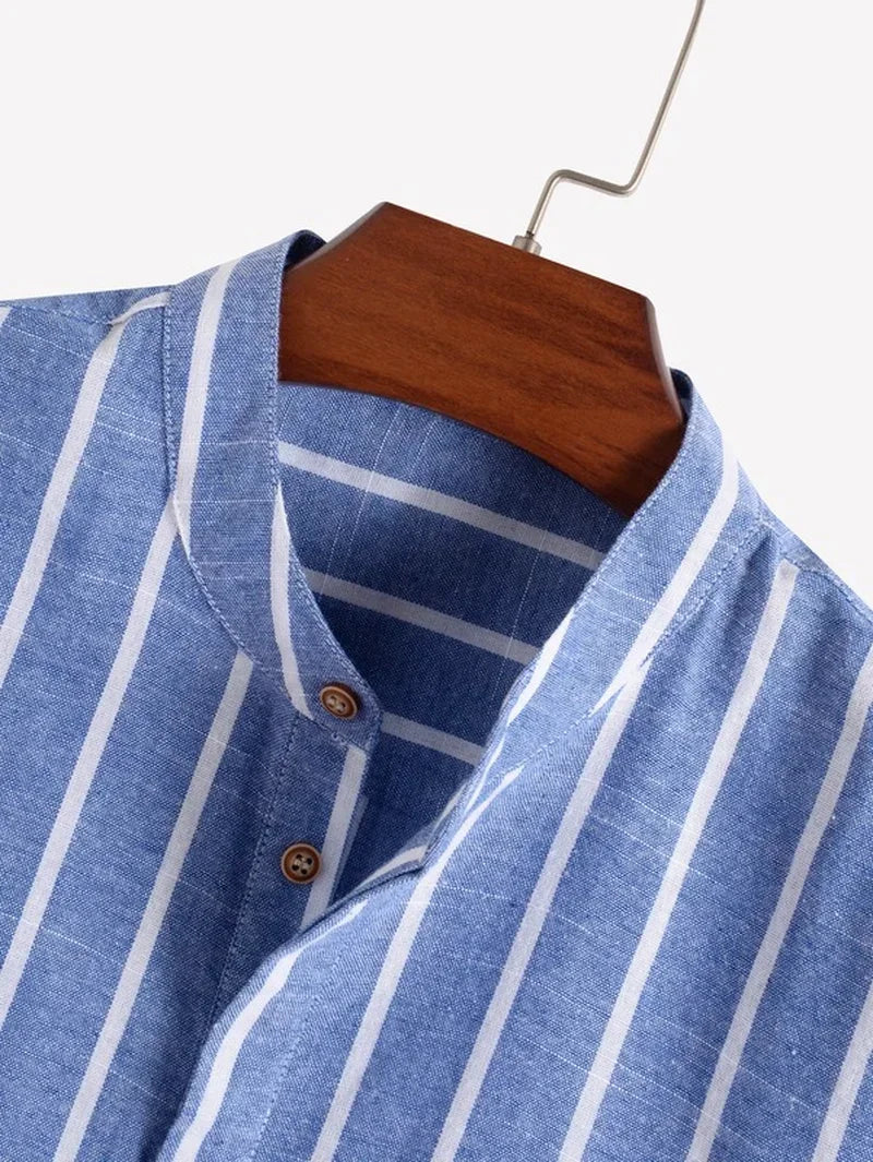 Camisa de Rayas Cuello Mao