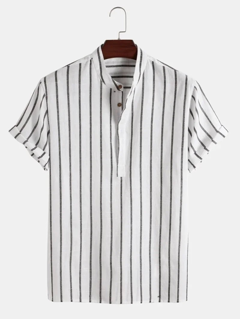 Camisa de Rayas Cuello Mao