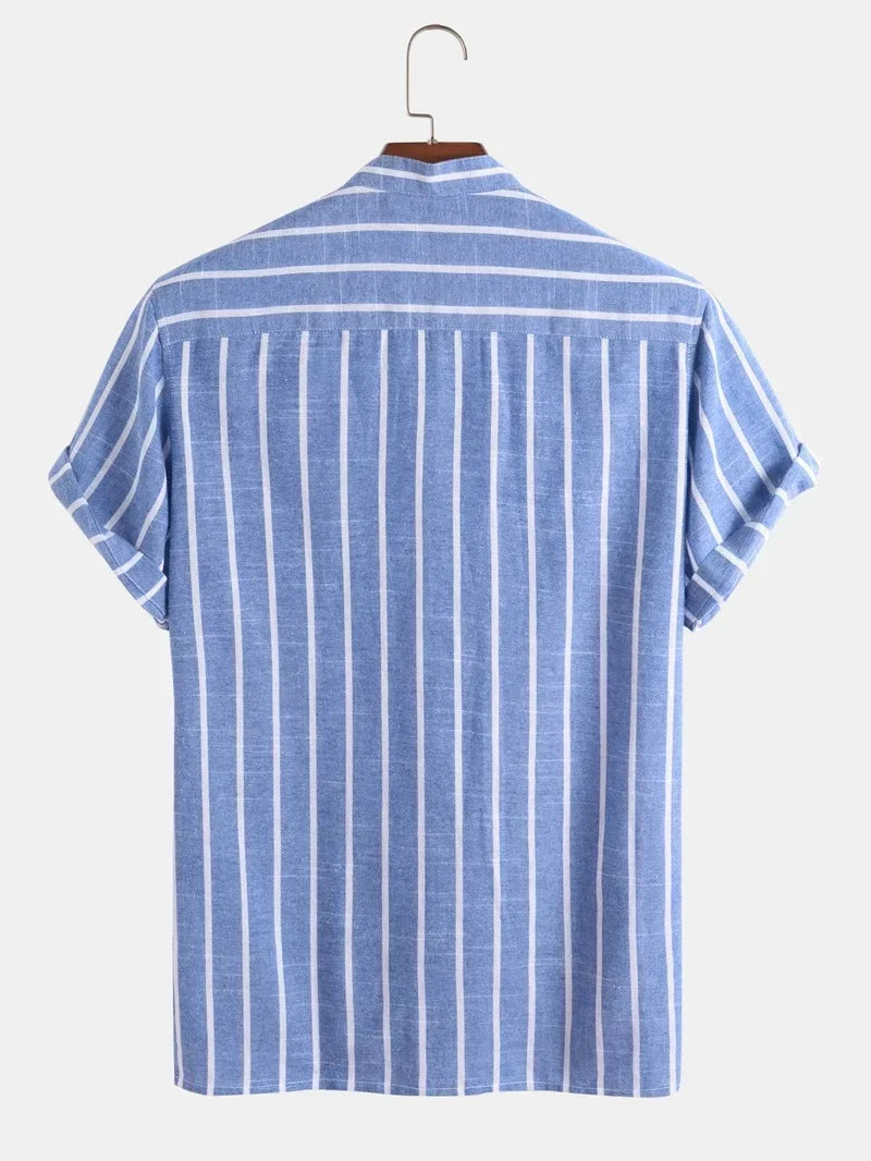 Camisa de Rayas Cuello Mao