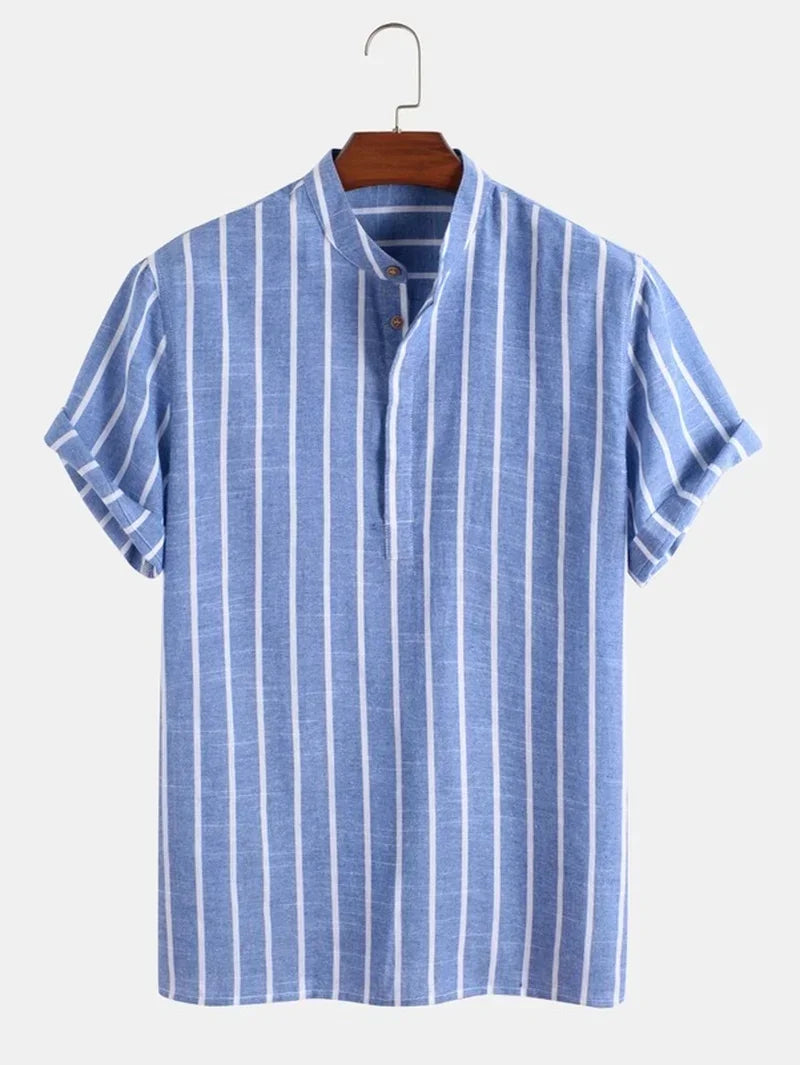 Camisa de Rayas Cuello Mao